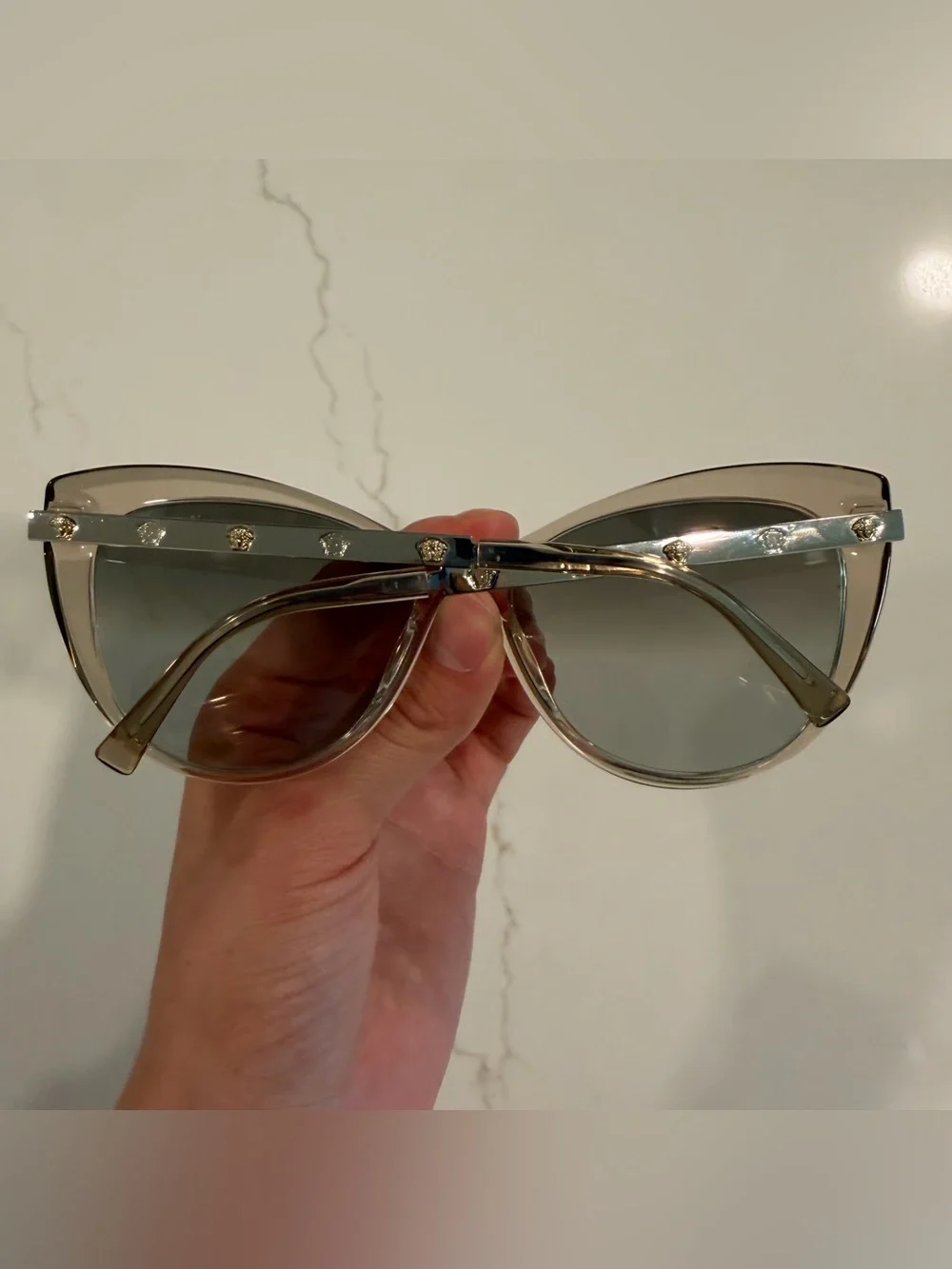 Versace Cat-Eye Sunglasses in Light Beige and Black